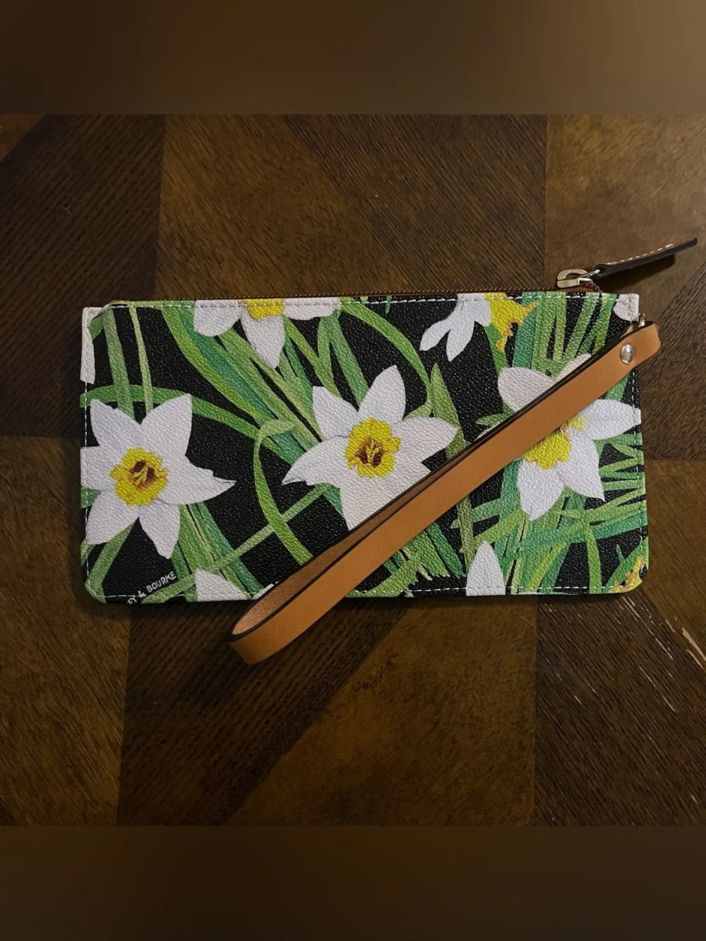 Dooney & Bourke Black Floral Wallet with White Daffodils.